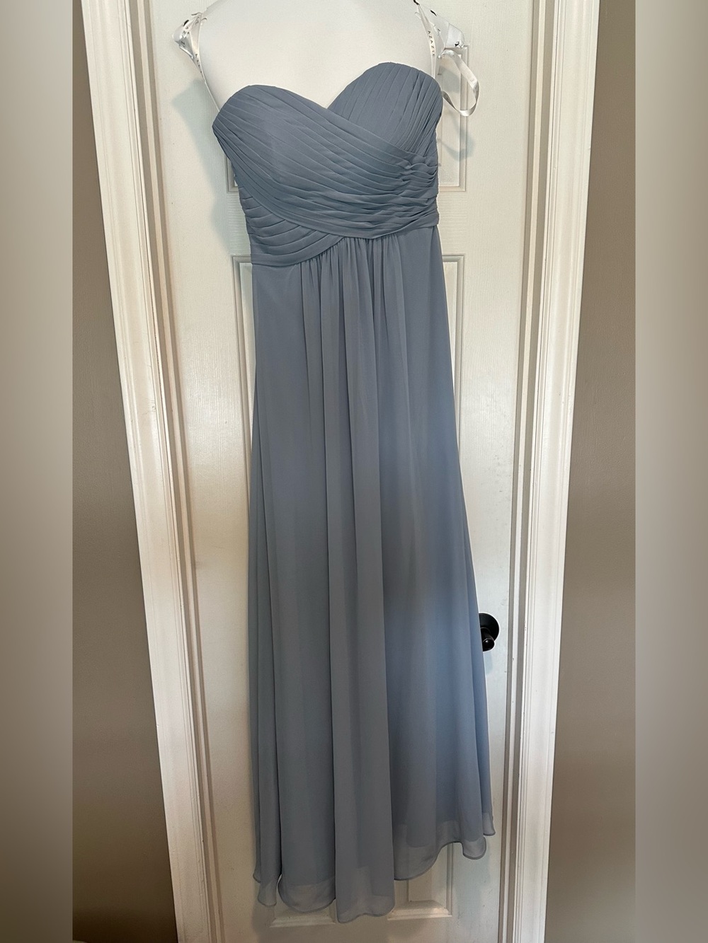 Azazie Strapless Pleated Chiffon Gown in Dusty Blue